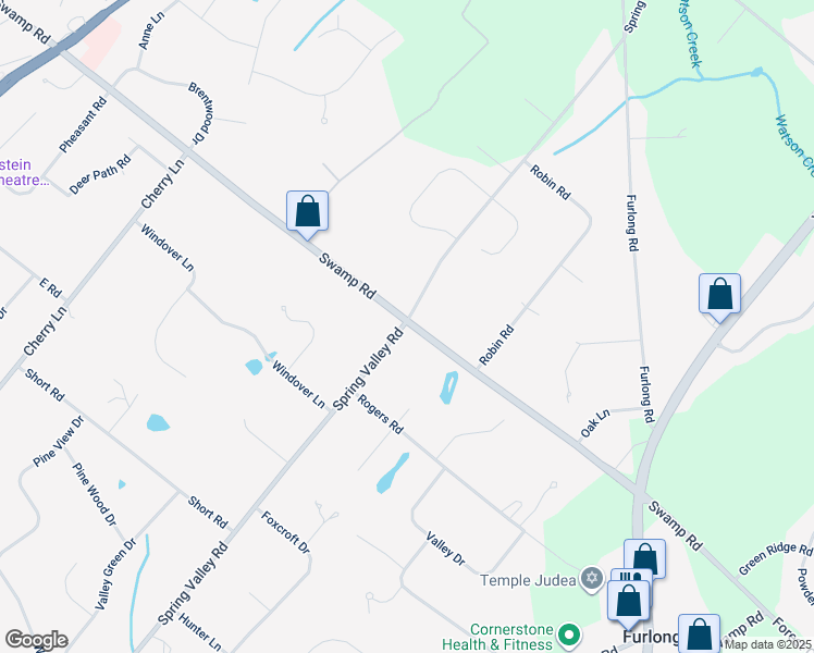 map of restaurants, bars, coffee shops, grocery stores, and more near 600 Spring Valley Road in Doylestown