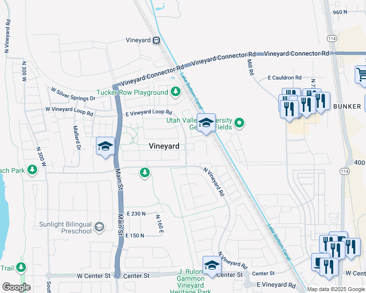map of restaurants, bars, coffee shops, grocery stores, and more near 223 East 425 North in Vineyard