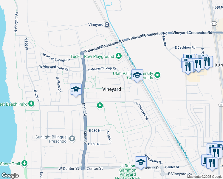 map of restaurants, bars, coffee shops, grocery stores, and more near in Vineyard