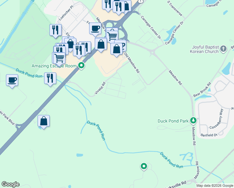 map of restaurants, bars, coffee shops, grocery stores, and more near 3478 US Highway 1 in Princeton