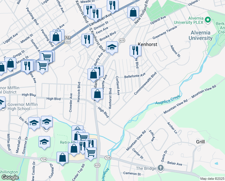 map of restaurants, bars, coffee shops, grocery stores, and more near 1522 Kenhorst Boulevard in Reading