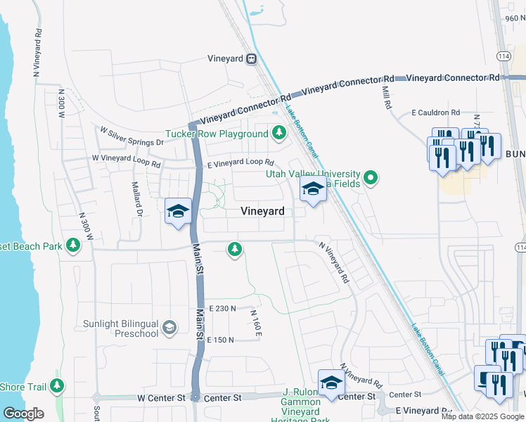 map of restaurants, bars, coffee shops, grocery stores, and more near in Vineyard