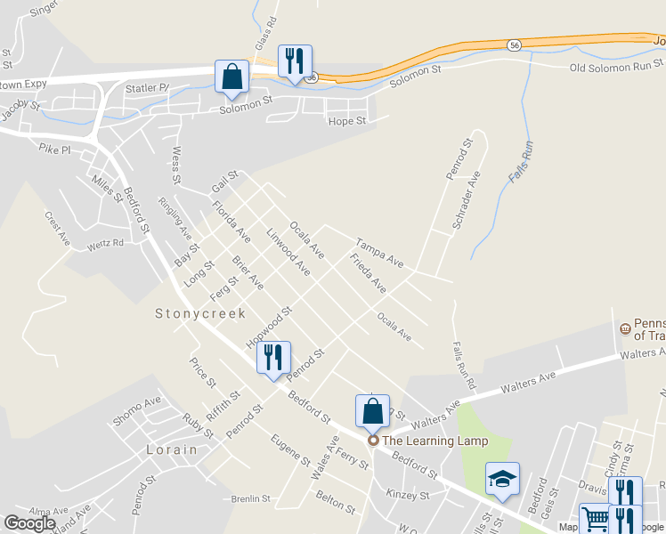 map of restaurants, bars, coffee shops, grocery stores, and more near 1698 Ocala Avenue in Johnstown