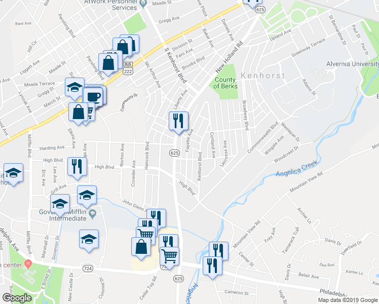 map of restaurants, bars, coffee shops, grocery stores, and more near 1522 Fayette Avenue in Reading