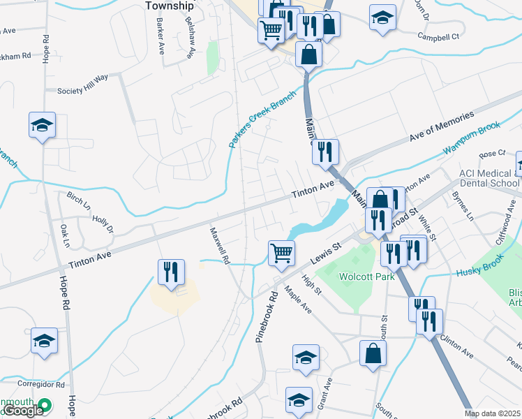 map of restaurants, bars, coffee shops, grocery stores, and more near 13 Lakeview Terrace in Eatontown