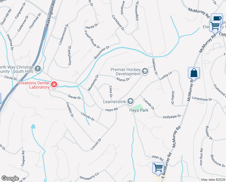 map of restaurants, bars, coffee shops, grocery stores, and more near 325 Carmell Drive in Pittsburgh