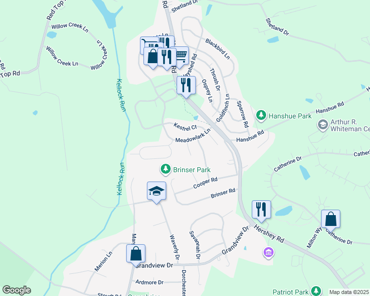 map of restaurants, bars, coffee shops, grocery stores, and more near 105 Quail Court in Hummelstown