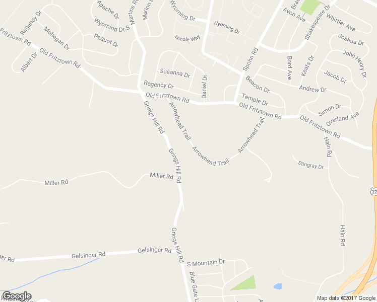 map of restaurants, bars, coffee shops, grocery stores, and more near 510 Arrowhead Trail in Sinking Spring