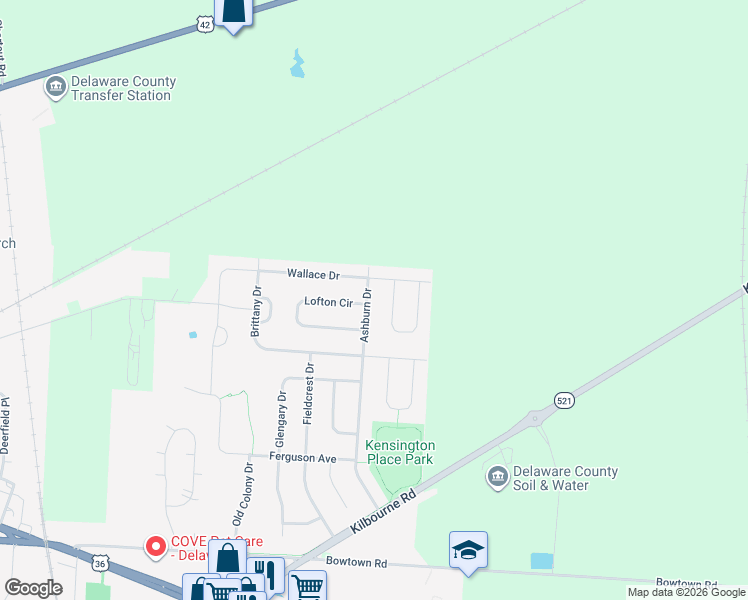 map of restaurants, bars, coffee shops, grocery stores, and more near 1761 Ashburn Drive in Delaware