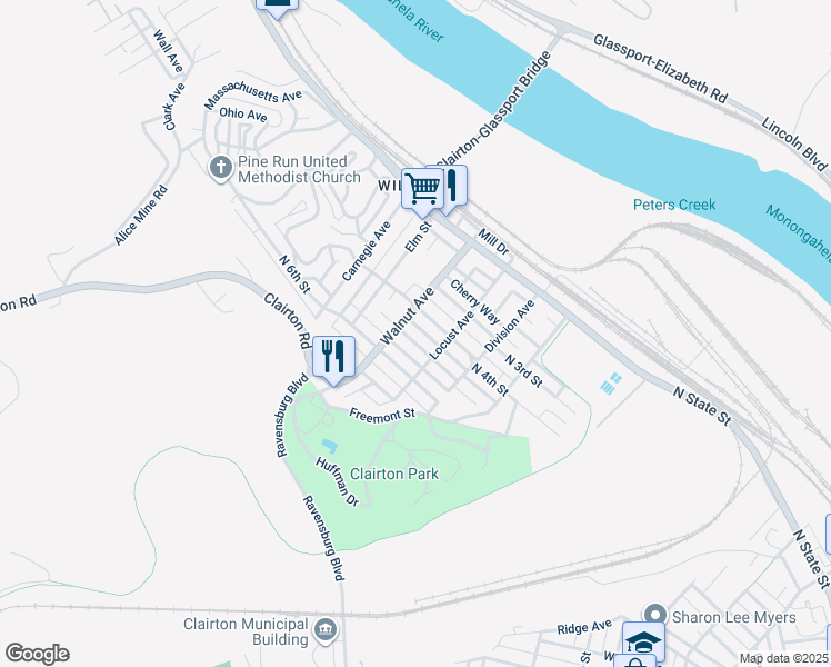 map of restaurants, bars, coffee shops, grocery stores, and more near 416 North 6th Street in Clairton