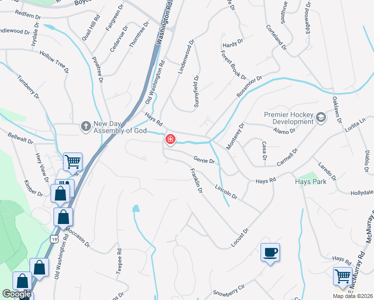 map of restaurants, bars, coffee shops, grocery stores, and more near 225 Gerrie Drive in Pittsburgh