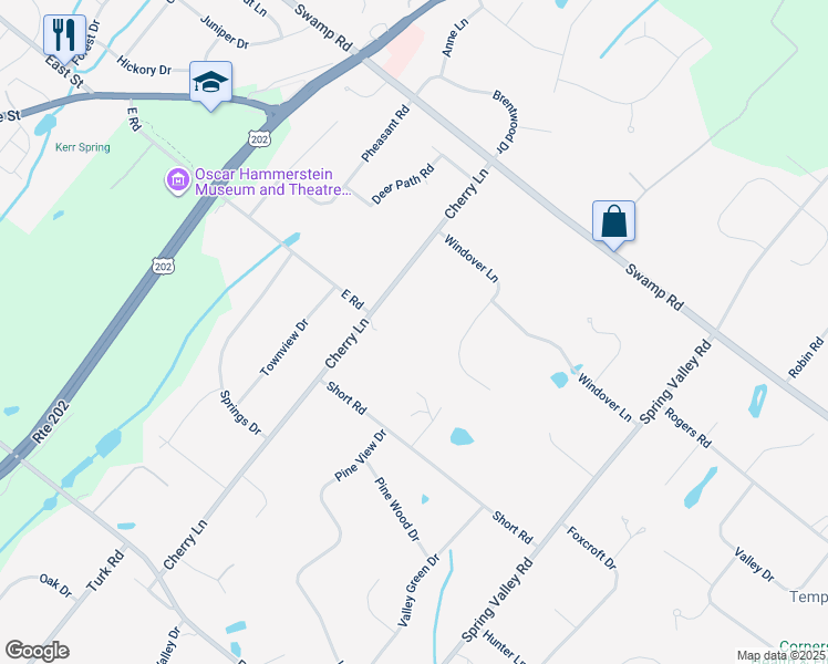 map of restaurants, bars, coffee shops, grocery stores, and more near 95 Cherry Lane in Doylestown