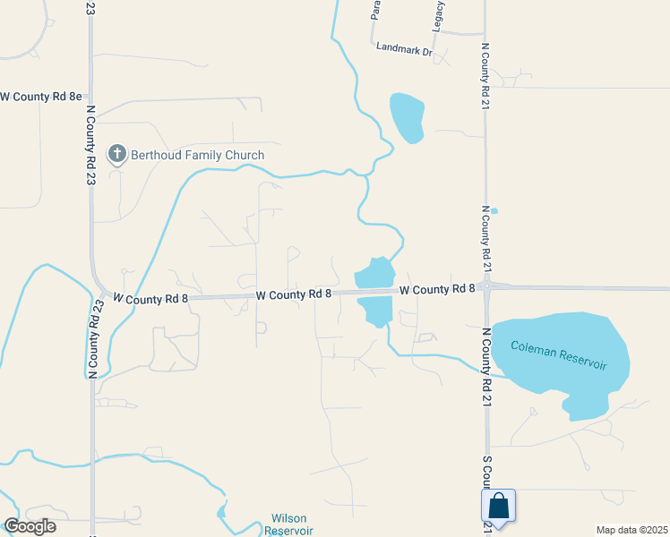 map of restaurants, bars, coffee shops, grocery stores, and more near 3516 West Co Road 8 in Berthoud