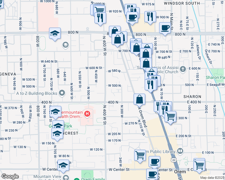 map of restaurants, bars, coffee shops, grocery stores, and more near 516 North 400 West in Orem