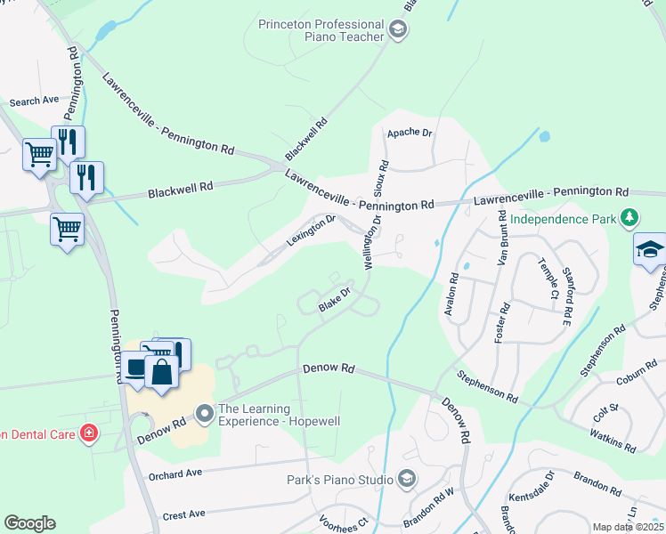 map of restaurants, bars, coffee shops, grocery stores, and more near 127 Newman Court in Pennington