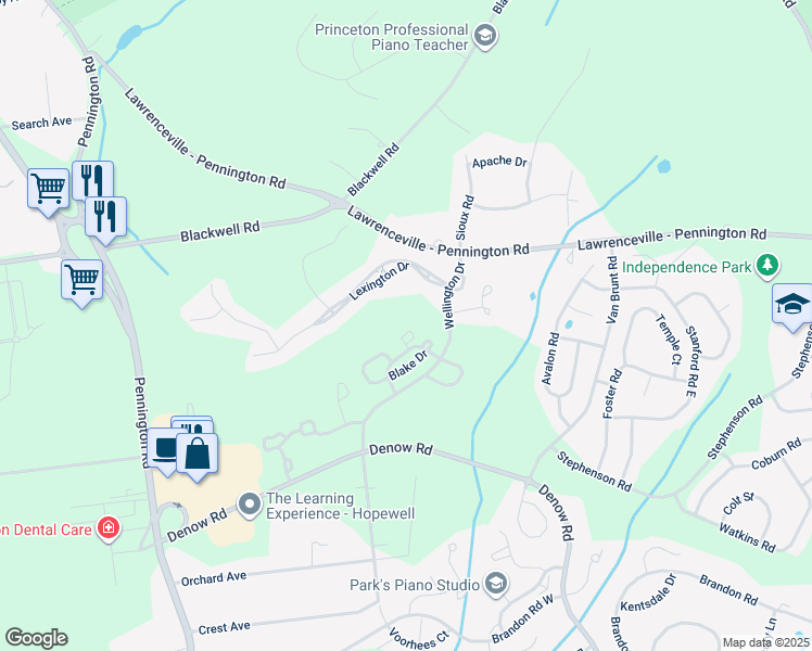 map of restaurants, bars, coffee shops, grocery stores, and more near 127 Newman Court in Pennington