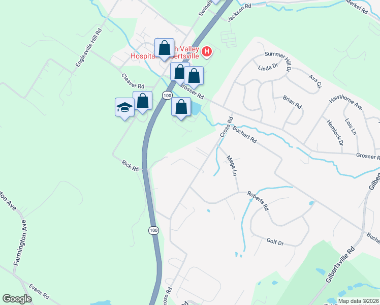 map of restaurants, bars, coffee shops, grocery stores, and more near 209 Cross Road in Gilbertsville