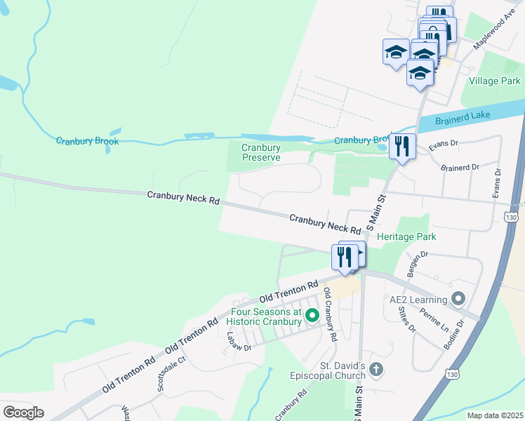 map of restaurants, bars, coffee shops, grocery stores, and more near 21 Cranbury Neck Road in Cranbury Township