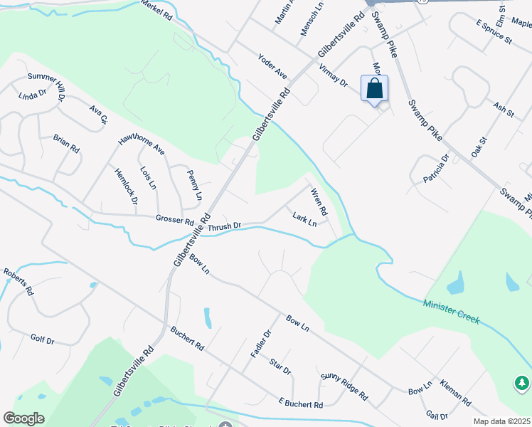 map of restaurants, bars, coffee shops, grocery stores, and more near 371 Thrush Drive in Gilbertsville