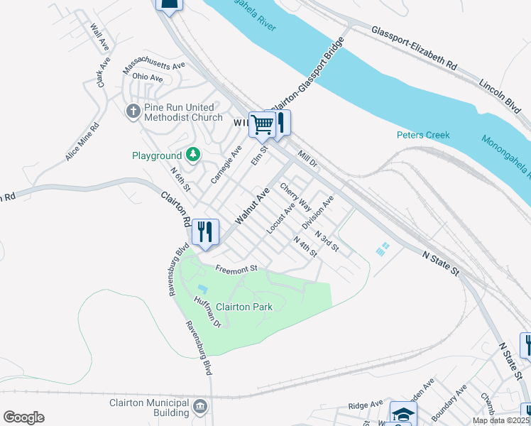 map of restaurants, bars, coffee shops, grocery stores, and more near 417 North 3rd Street in Clairton