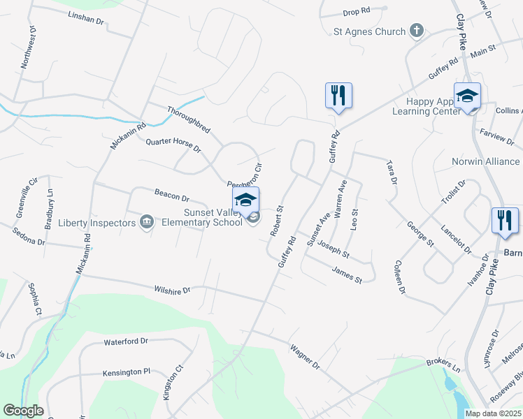 map of restaurants, bars, coffee shops, grocery stores, and more near 11605 Dickens Drive in Irwin