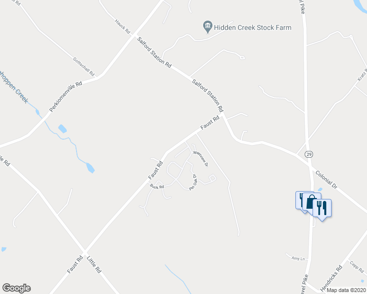 map of restaurants, bars, coffee shops, grocery stores, and more near 1239 Pine Ridge Drive in Perkiomenville