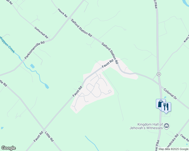 map of restaurants, bars, coffee shops, grocery stores, and more near 1239 Pine Ridge Drive in Perkiomenville
