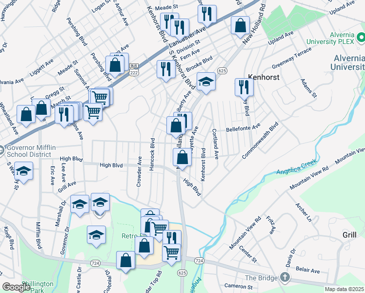 map of restaurants, bars, coffee shops, grocery stores, and more near 1512 New Holland Road in Reading