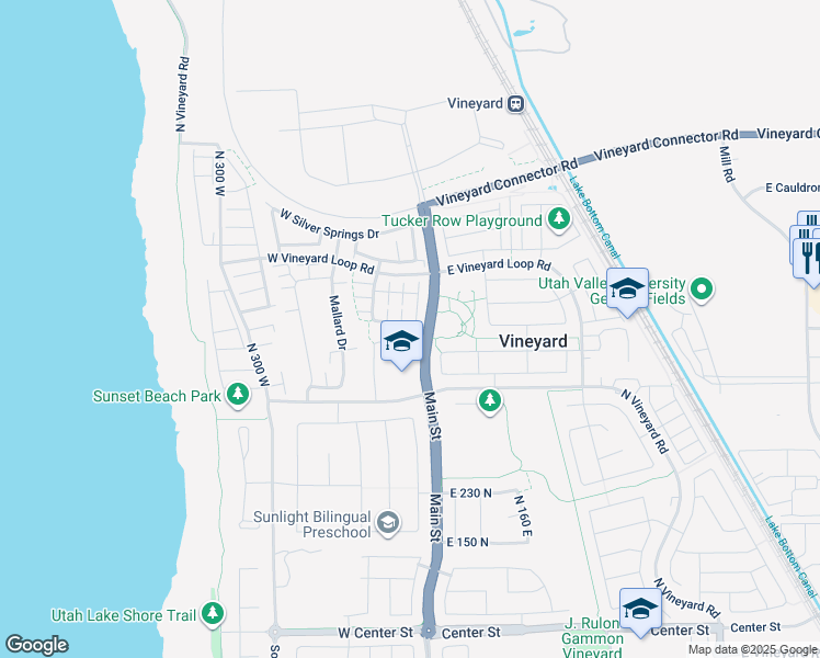 map of restaurants, bars, coffee shops, grocery stores, and more near 497 North 20 West in Vineyard