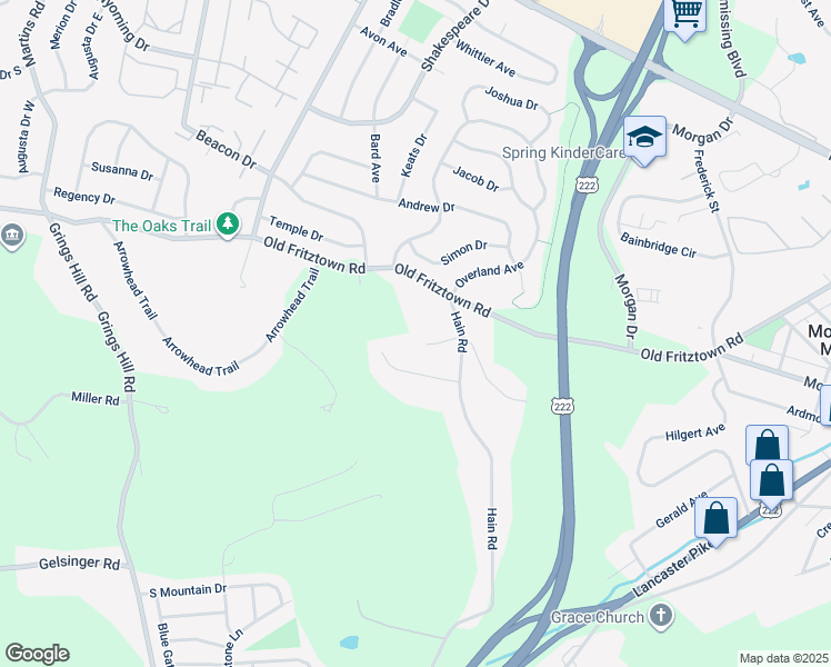 map of restaurants, bars, coffee shops, grocery stores, and more near 540 Hain Road in Sinking Spring