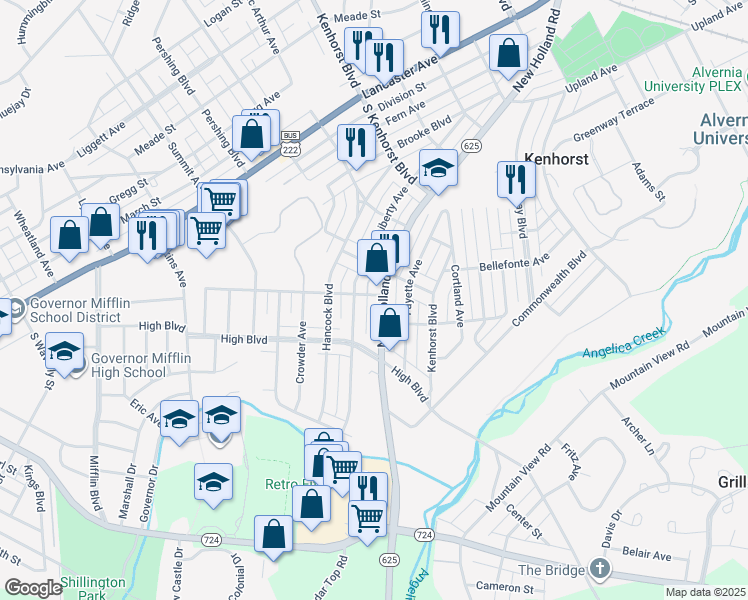 map of restaurants, bars, coffee shops, grocery stores, and more near 1512 New Holland Road in Reading