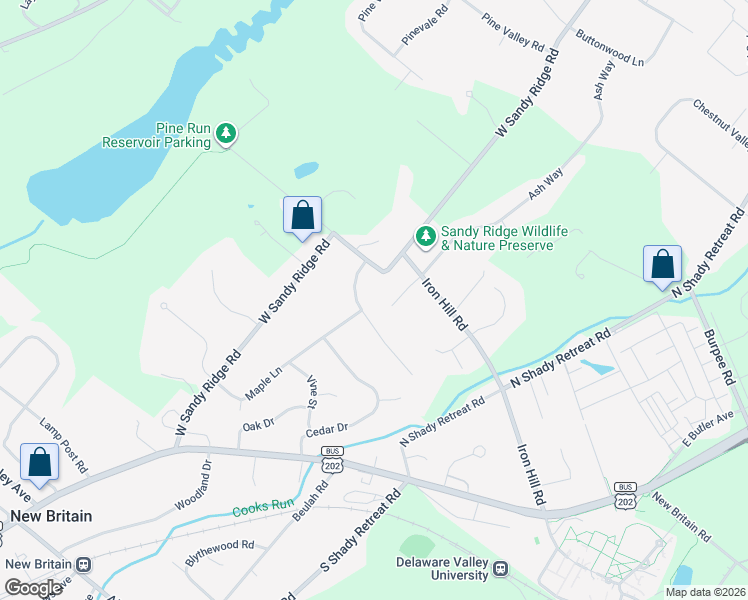 map of restaurants, bars, coffee shops, grocery stores, and more near 303 West Sandy Ridge Road in Doylestown