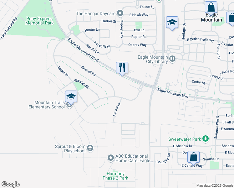 map of restaurants, bars, coffee shops, grocery stores, and more near 4056 Russell Road in Eagle Mountain