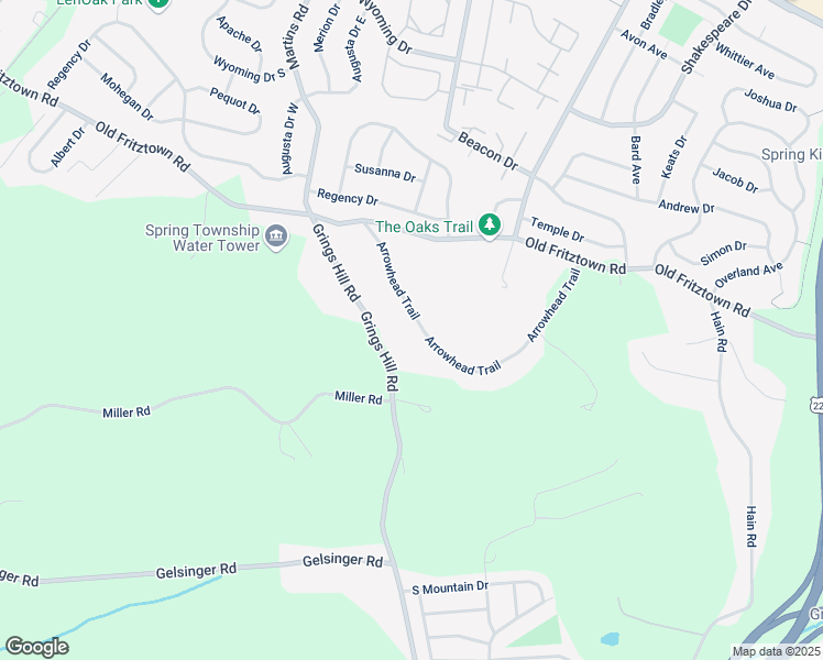 map of restaurants, bars, coffee shops, grocery stores, and more near 510 Arrowhead Trail in Sinking Spring