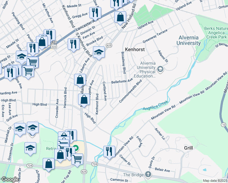 map of restaurants, bars, coffee shops, grocery stores, and more near 1432 Lacrosse Avenue in Reading