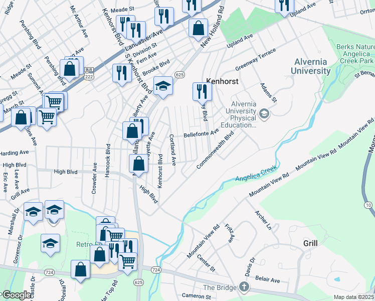 map of restaurants, bars, coffee shops, grocery stores, and more near 1432 Lacrosse Avenue in Reading