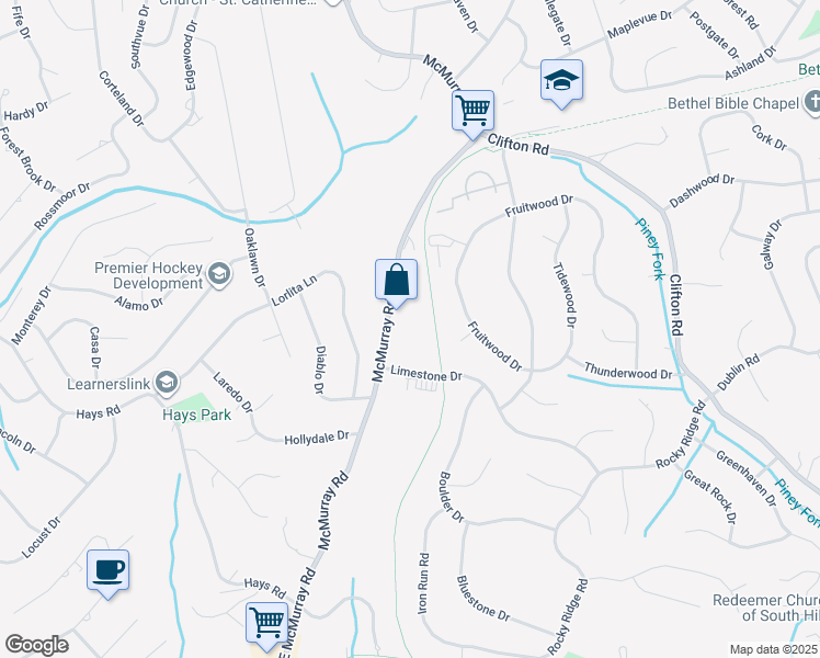 map of restaurants, bars, coffee shops, grocery stores, and more near 685 McMurray Road in Bethel Park