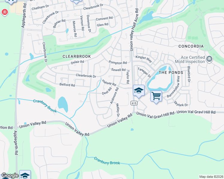 map of restaurants, bars, coffee shops, grocery stores, and more near 620A Deal Road in Monroe Township