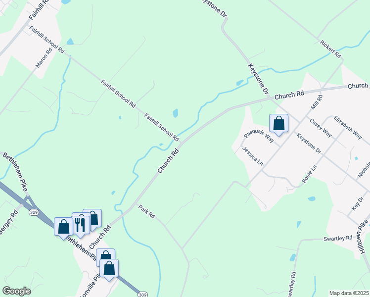 map of restaurants, bars, coffee shops, grocery stores, and more near 333 Church Road in Hatfield