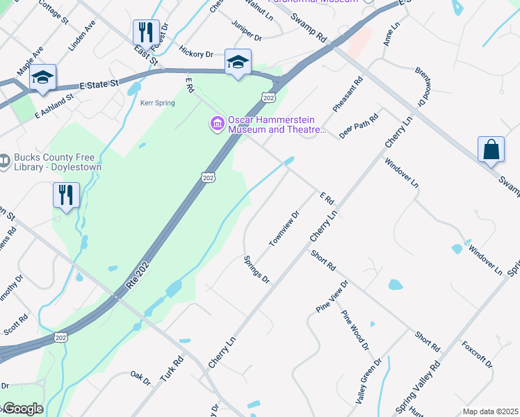 map of restaurants, bars, coffee shops, grocery stores, and more near 42 Springs Drive in Doylestown