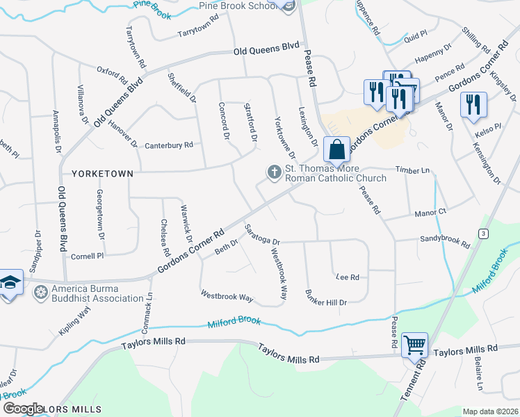 map of restaurants, bars, coffee shops, grocery stores, and more near 155 Gordons Corner Road in Manalapan Township