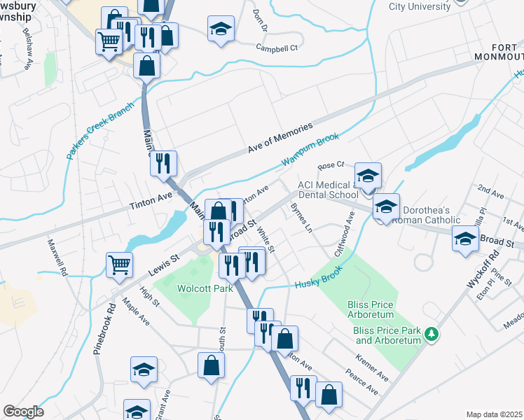 map of restaurants, bars, coffee shops, grocery stores, and more near 69 Broad Street in Eatontown