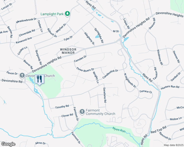 map of restaurants, bars, coffee shops, grocery stores, and more near 708 Wrigley Lane in Harrisburg
