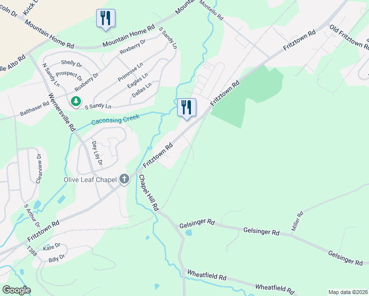 map of restaurants, bars, coffee shops, grocery stores, and more near 762 Fritztown Road in Sinking Spring