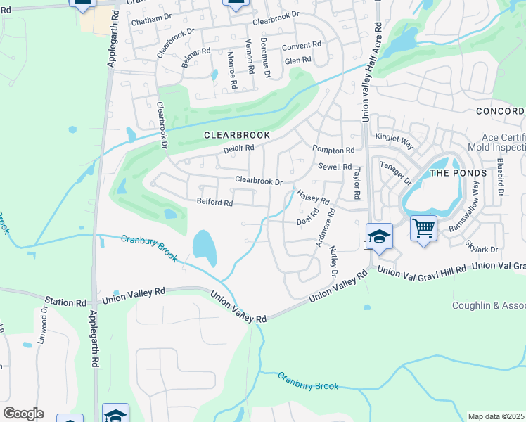 map of restaurants, bars, coffee shops, grocery stores, and more near 527A Belford Road in Monroe Township