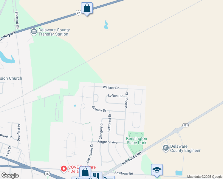 map of restaurants, bars, coffee shops, grocery stores, and more near 912 Wallace Drive in Delaware