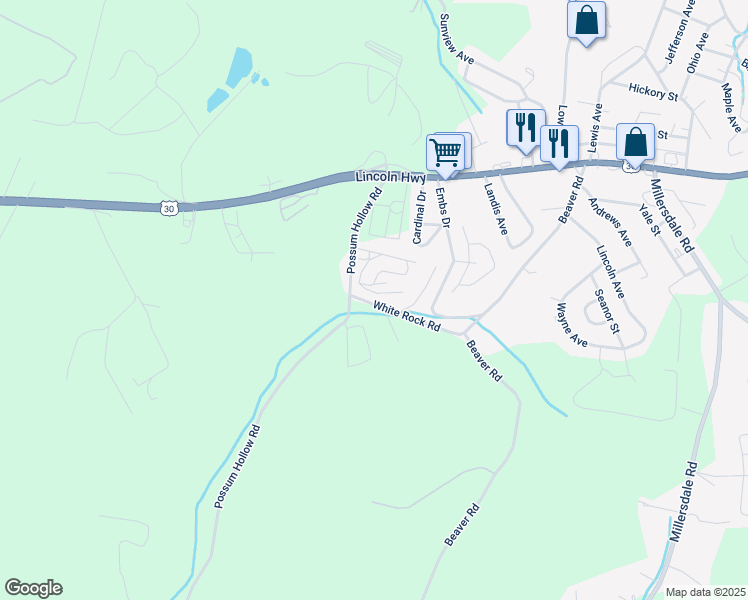 map of restaurants, bars, coffee shops, grocery stores, and more near 408 Yellow Jack Lane in Greensburg