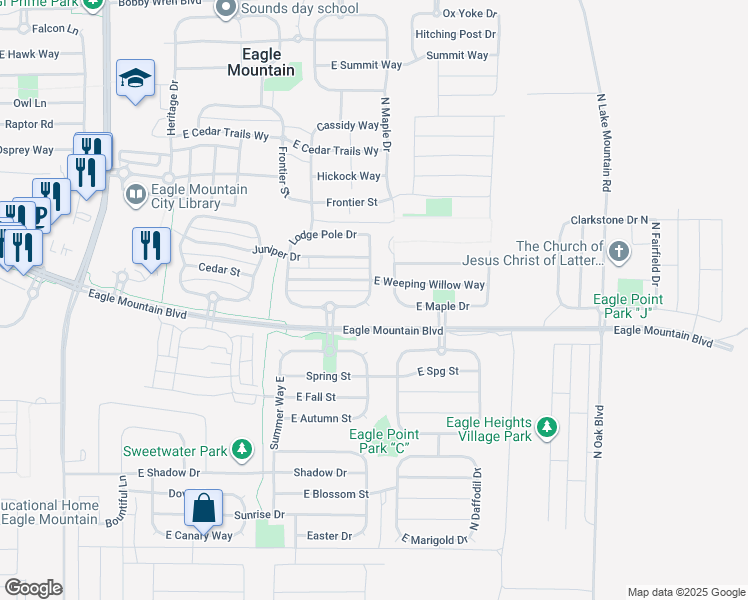 map of restaurants, bars, coffee shops, grocery stores, and more near 4072 North White PIne Road in Eagle Mountain