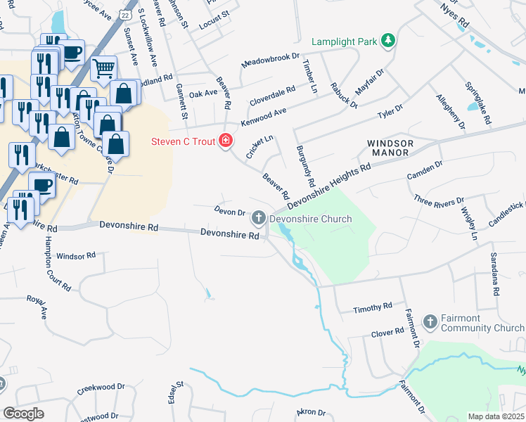 map of restaurants, bars, coffee shops, grocery stores, and more near 5620 Devon Drive in Harrisburg