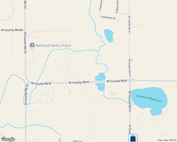 map of restaurants, bars, coffee shops, grocery stores, and more near 3516 West Co Road 8 in Berthoud